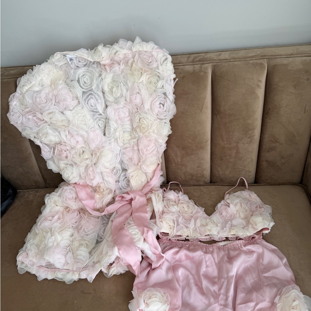 Pink and White Lace Chemise with Floral Details